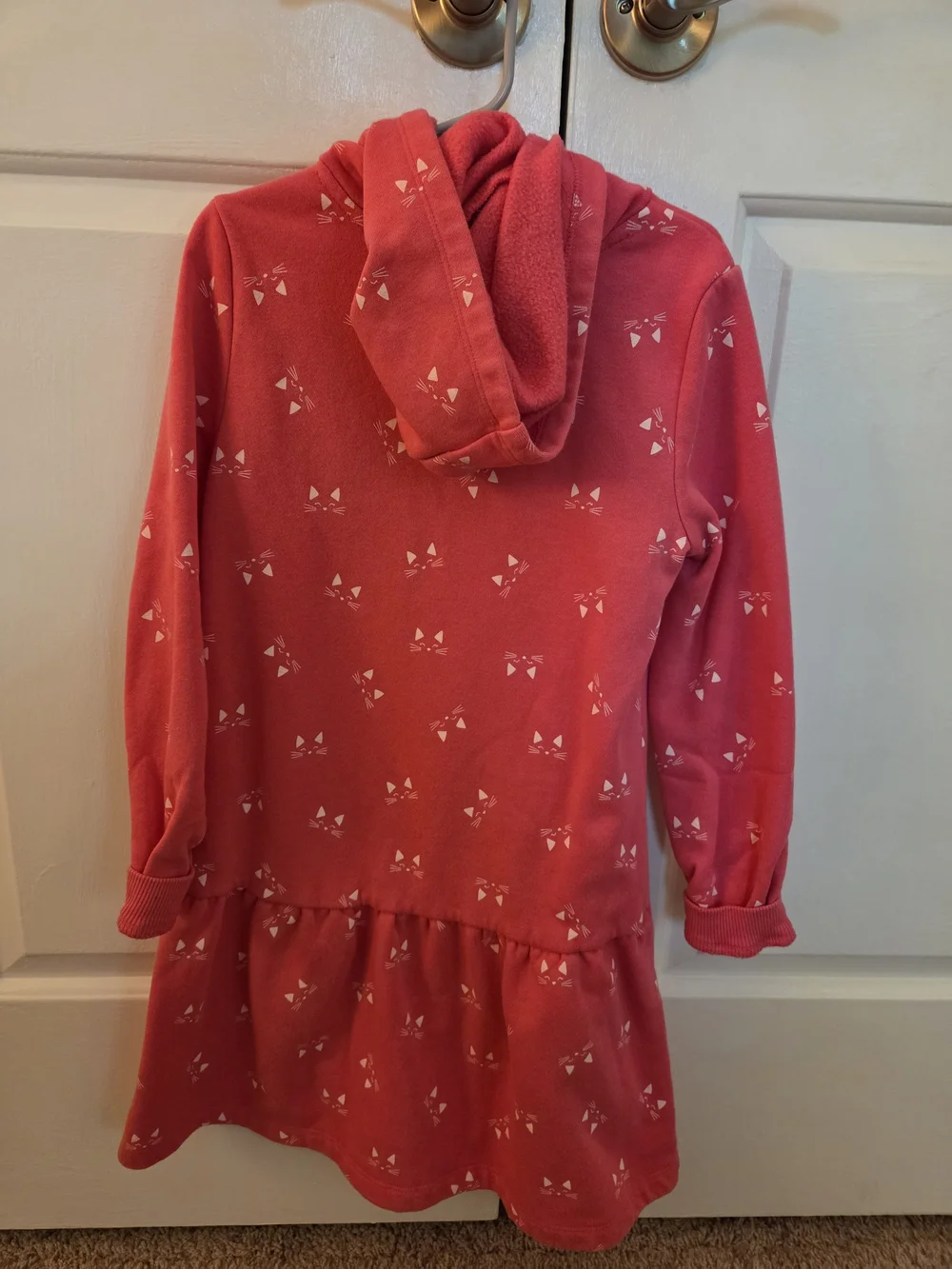 Tucker + Tate Coral Hooded Ruffle Dress with White Cat Faces
